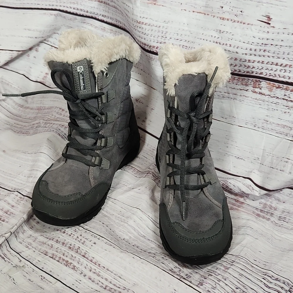 Columbia girls gray quilted faux-fur winter boots